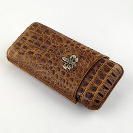 Flor De Lis 3 finger Leather Cigar Case